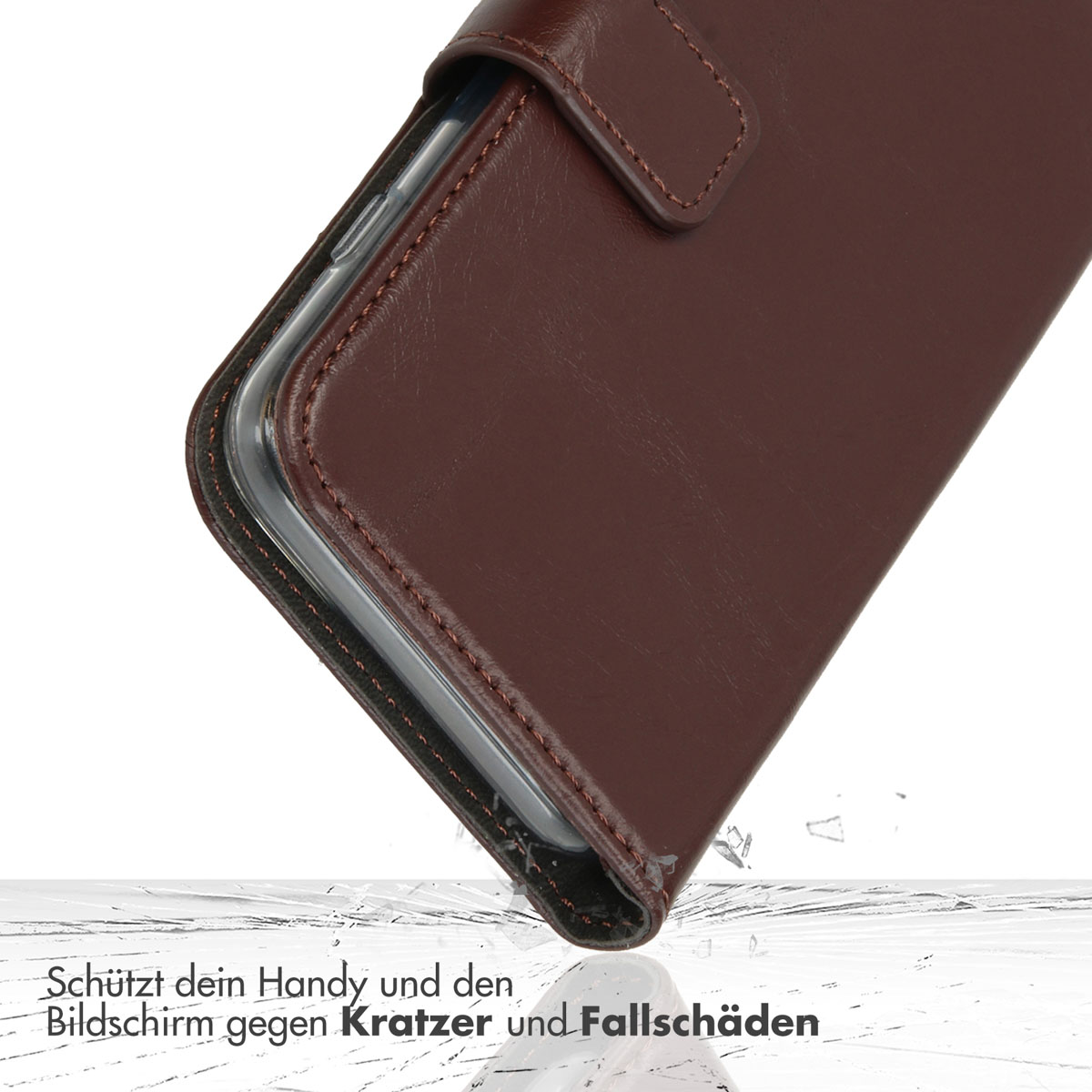 Selencia Echt Lederen Bookcase Apple iPhone 16e - Bruin