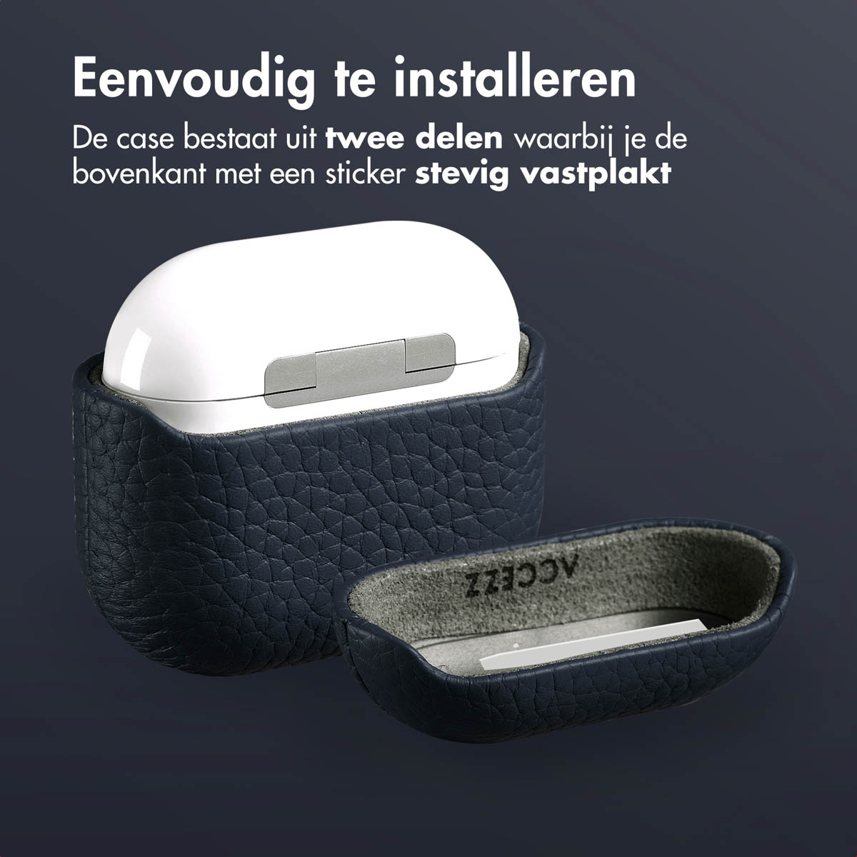 Accezz Echt Leren Case AirPods 4 Donkerblauw