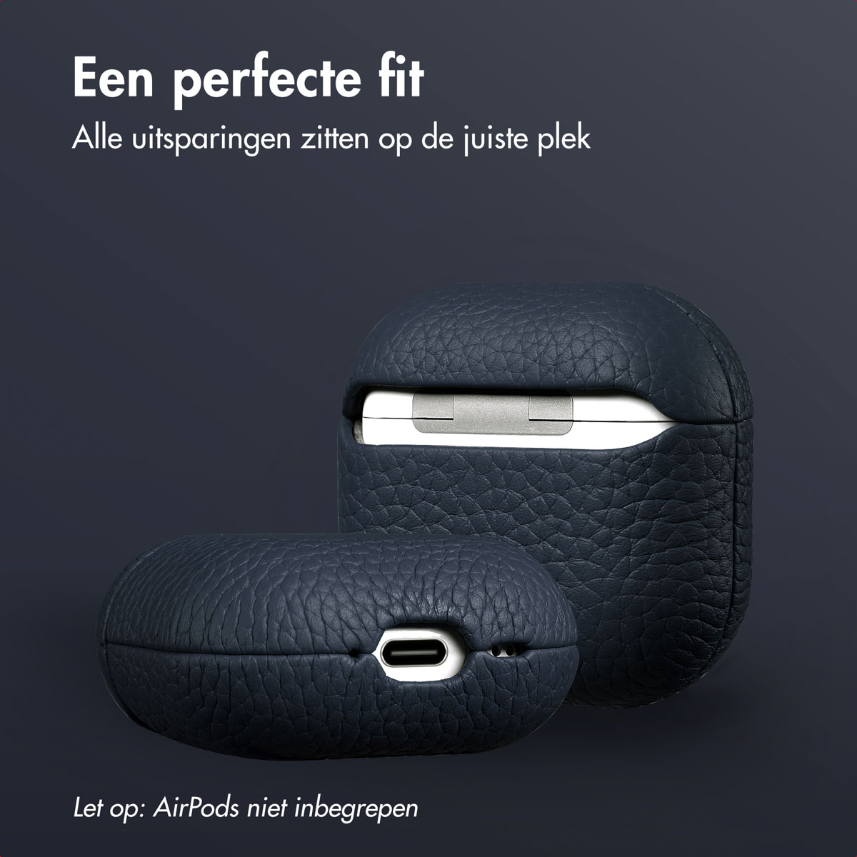 Accezz Echt Leren Case AirPods 4 Donkerblauw