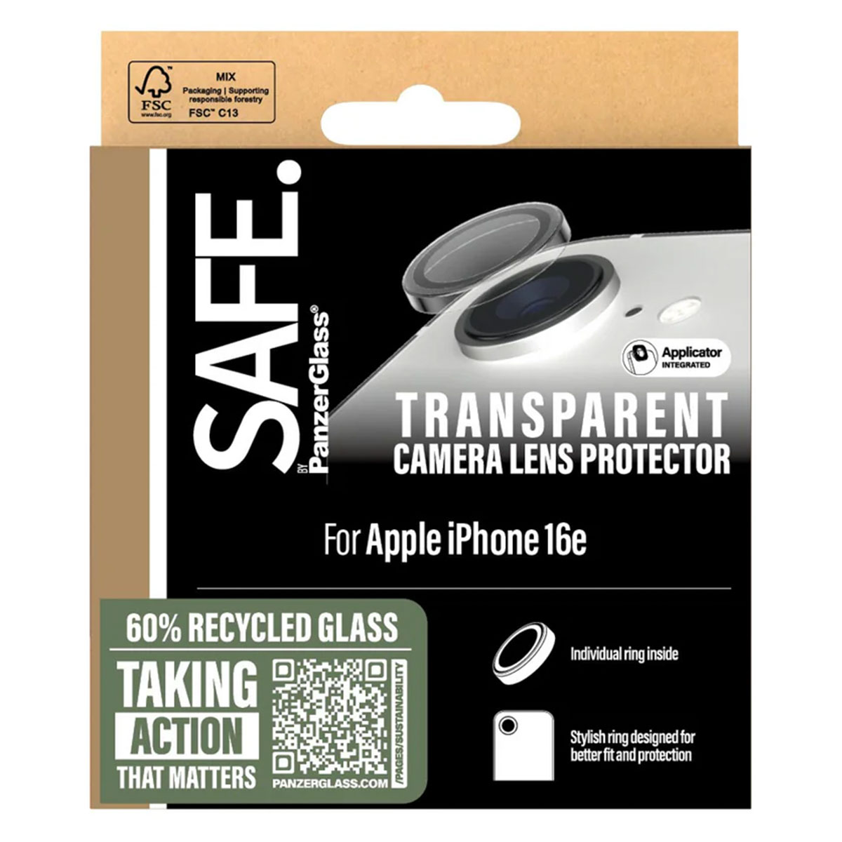 SAFE by PanzerGlass Camera Lens Protector Apple iPhone 16e - Transparant