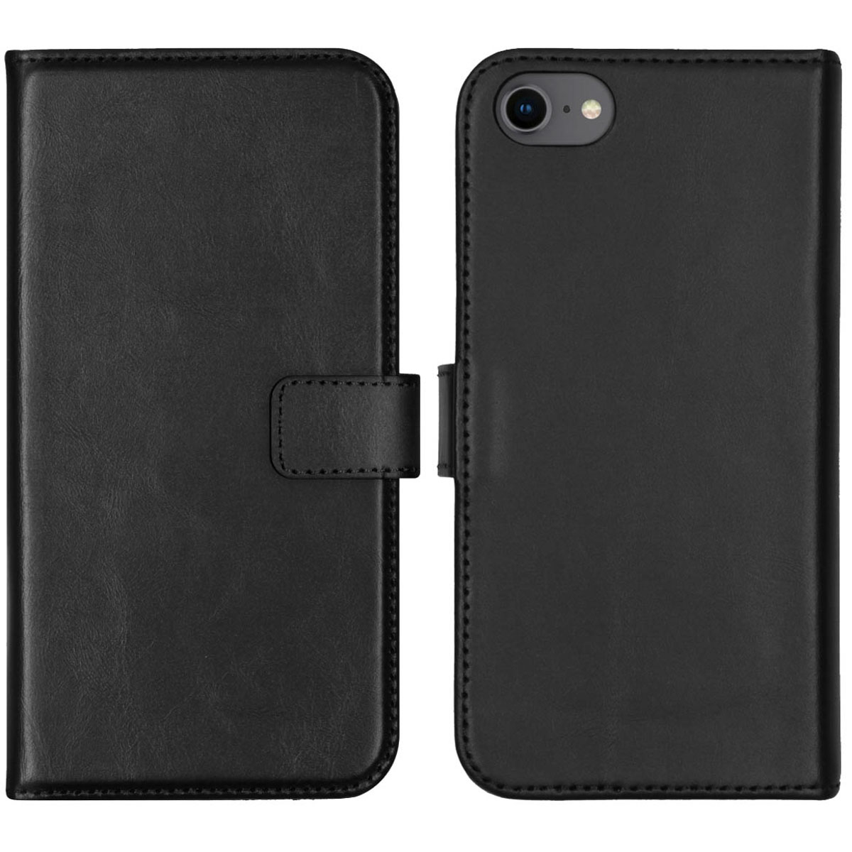 Selencia Echt Lederen Bookcase Apple iPhone SE (2022 / 2020) / 8 / 7 / 6(s) - Zwart