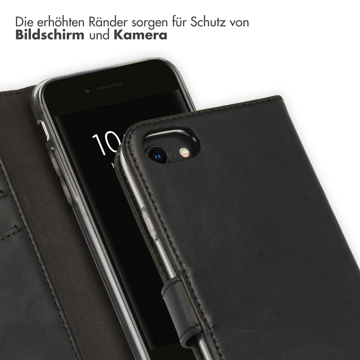 Selencia Echt Lederen Bookcase Apple iPhone SE (2022 / 2020) / 8 / 7 / 6(s) - Zwart