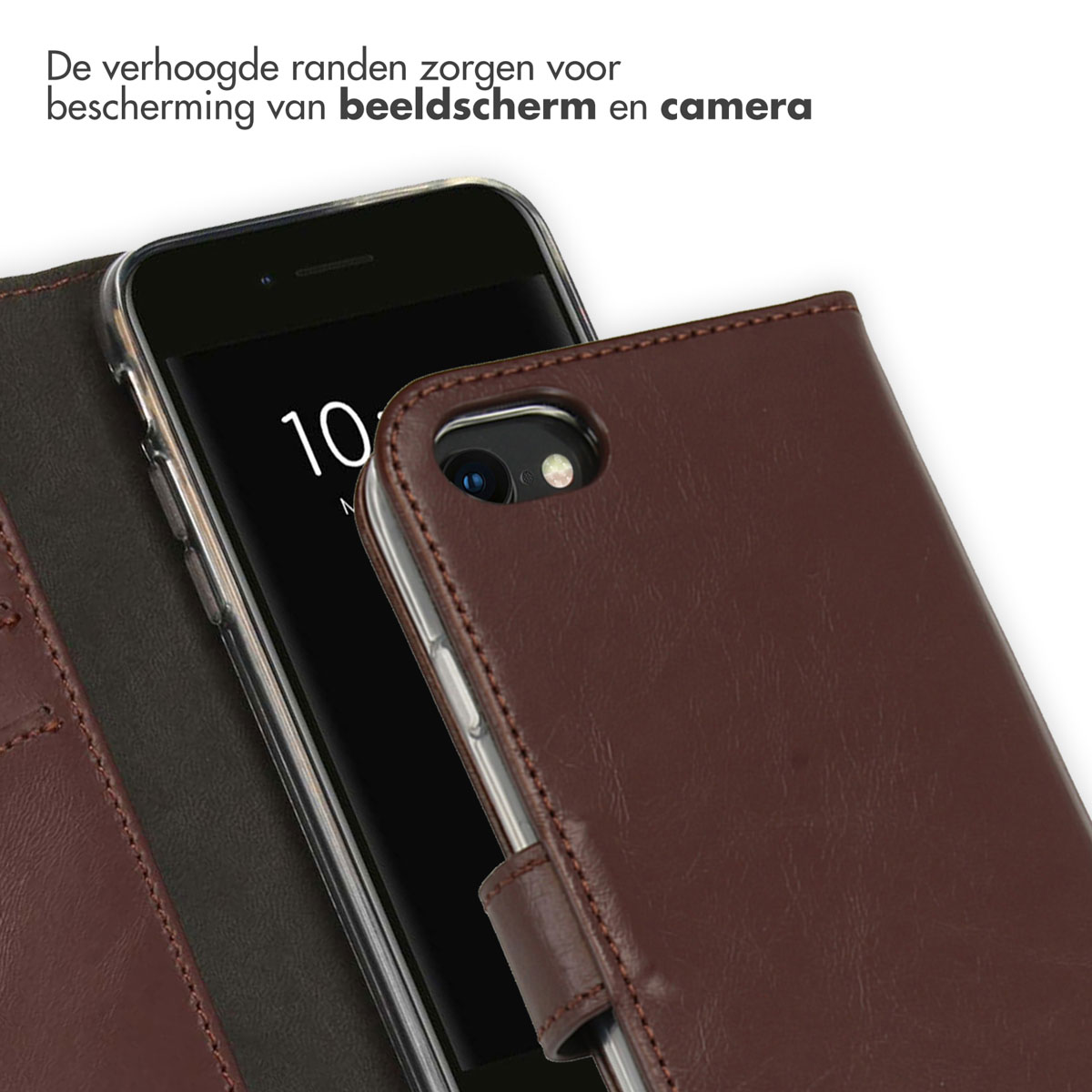 Selencia Echt Lederen Bookcase Apple iPhone SE (2022 / 2020) / 8 / 7 / 6(s) - Bruin