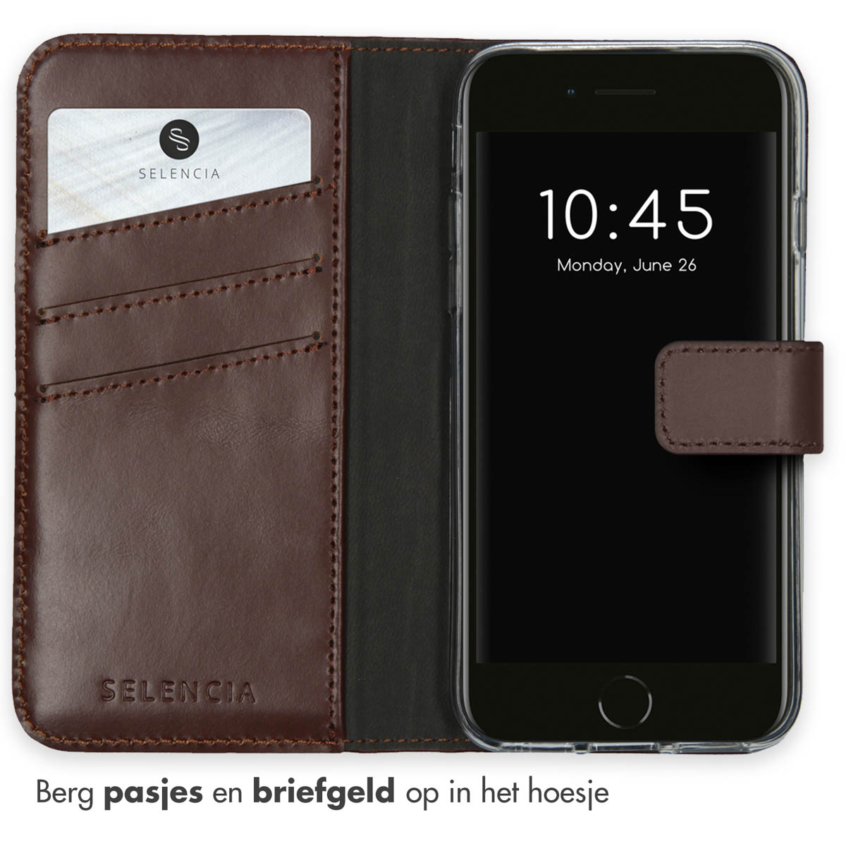 Selencia Echt Lederen Bookcase Apple iPhone SE (2022 / 2020) / 8 / 7 / 6(s) - Bruin