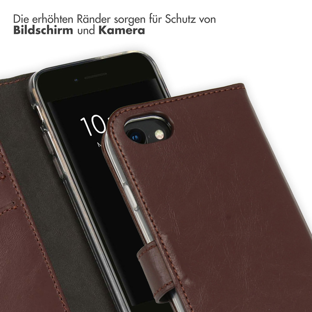 Selencia Echt Lederen Bookcase Apple iPhone SE (2022 / 2020) / 8 / 7 / 6(s) - Bruin