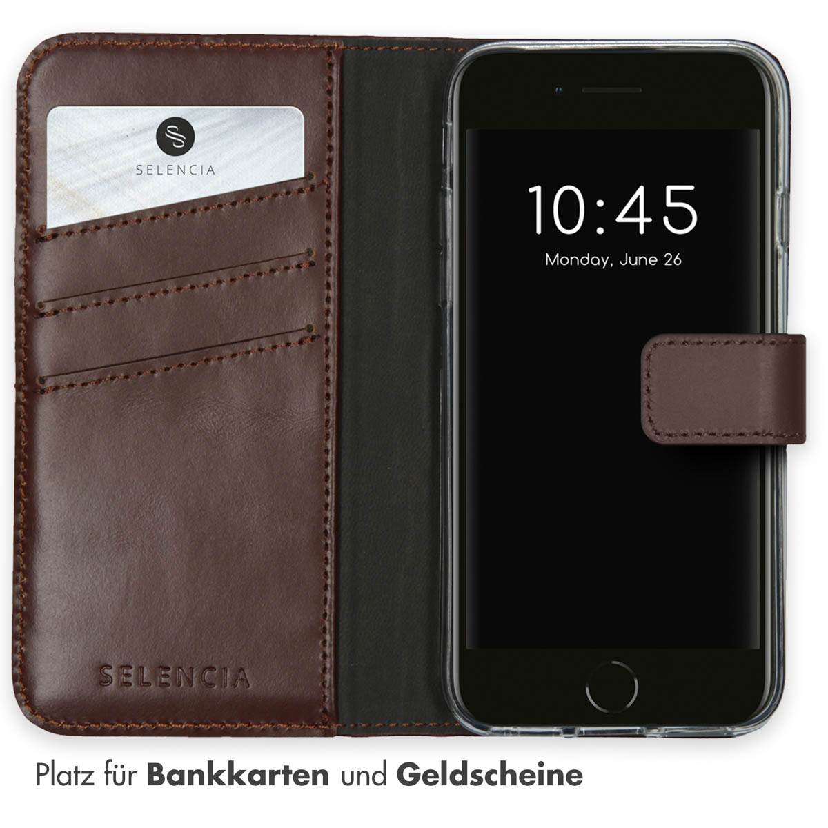 Selencia Echt Lederen Bookcase Apple iPhone SE (2022 / 2020) / 8 / 7 / 6(s) - Bruin