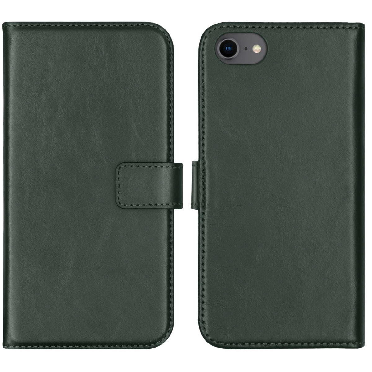 Selencia Echt Lederen Bookcase Apple iPhone SE (2022 / 2020) / 8 / 7 / 6(s) - Groen