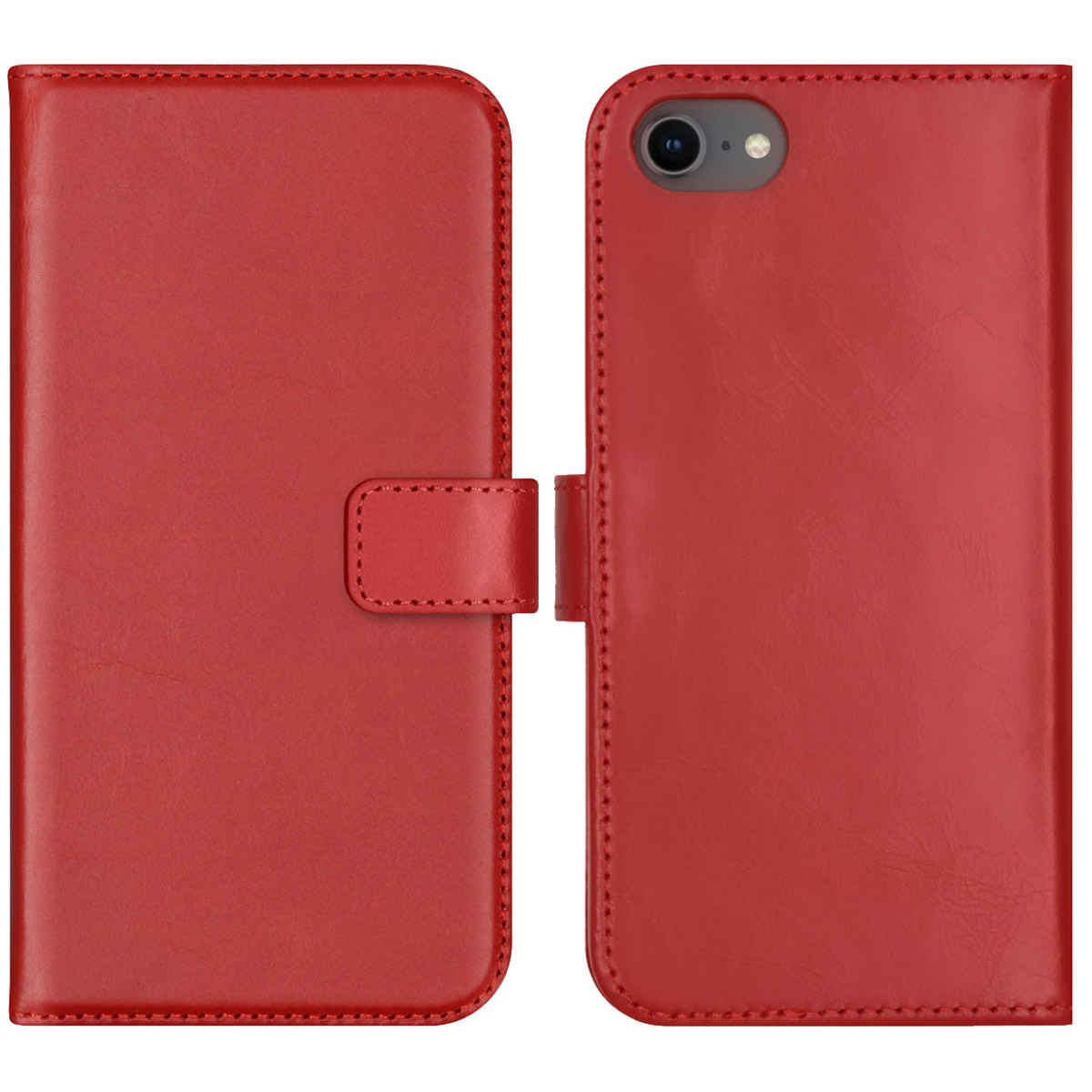 Selencia Echt Lederen Bookcase Apple iPhone SE (2022 / 2020) / 8 / 7 / 6(s) - Rood