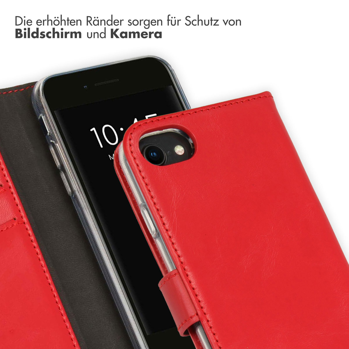 Selencia Echt Lederen Bookcase Apple iPhone SE (2022 / 2020) / 8 / 7 / 6(s) - Rood