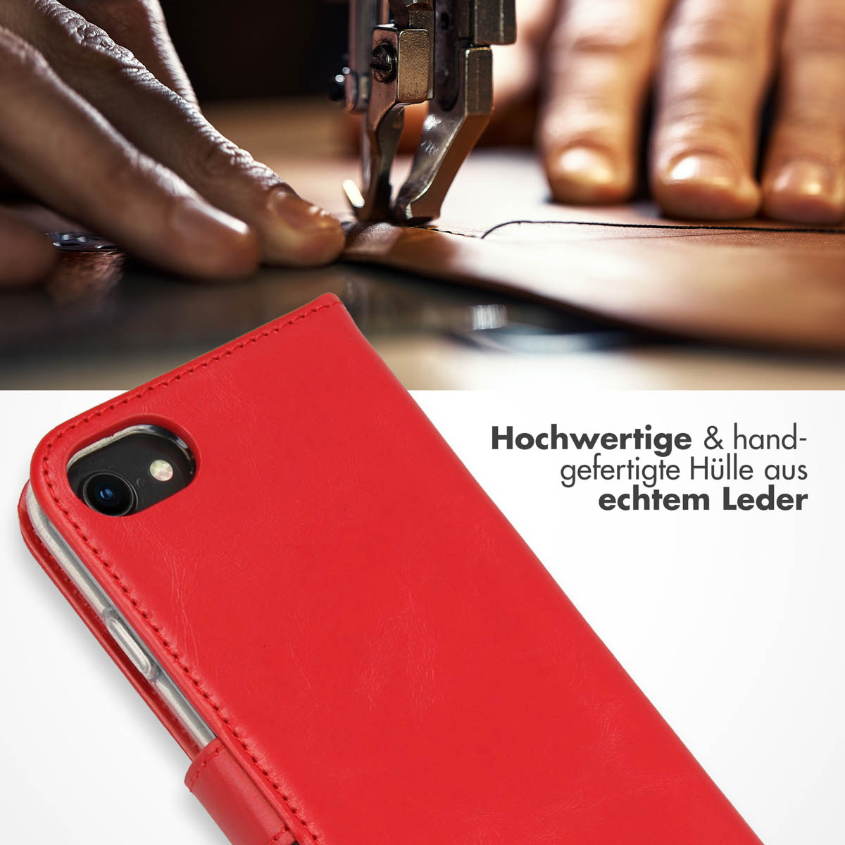 Selencia Echt Lederen Bookcase Apple iPhone SE (2022 / 2020) / 8 / 7 / 6(s) - Rood