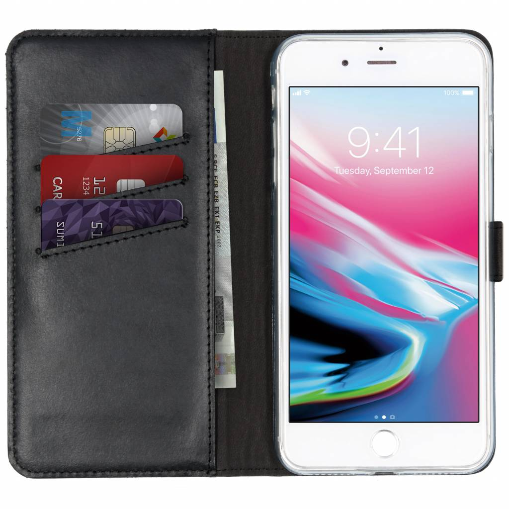 Selencia Echt Lederen Bookcase Apple iPhone 8 Plus / 7 Plus - Zwart