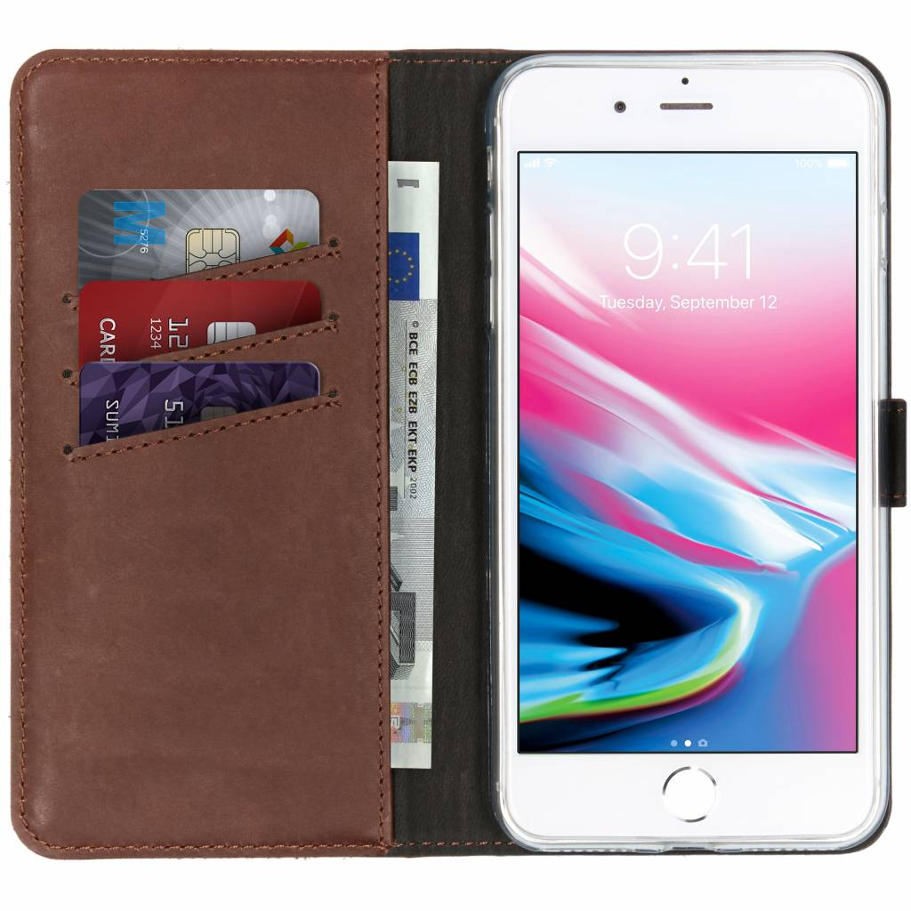 Selencia Echt Lederen Bookcase Apple iPhone 8 Plus / 7 Plus - Bruin