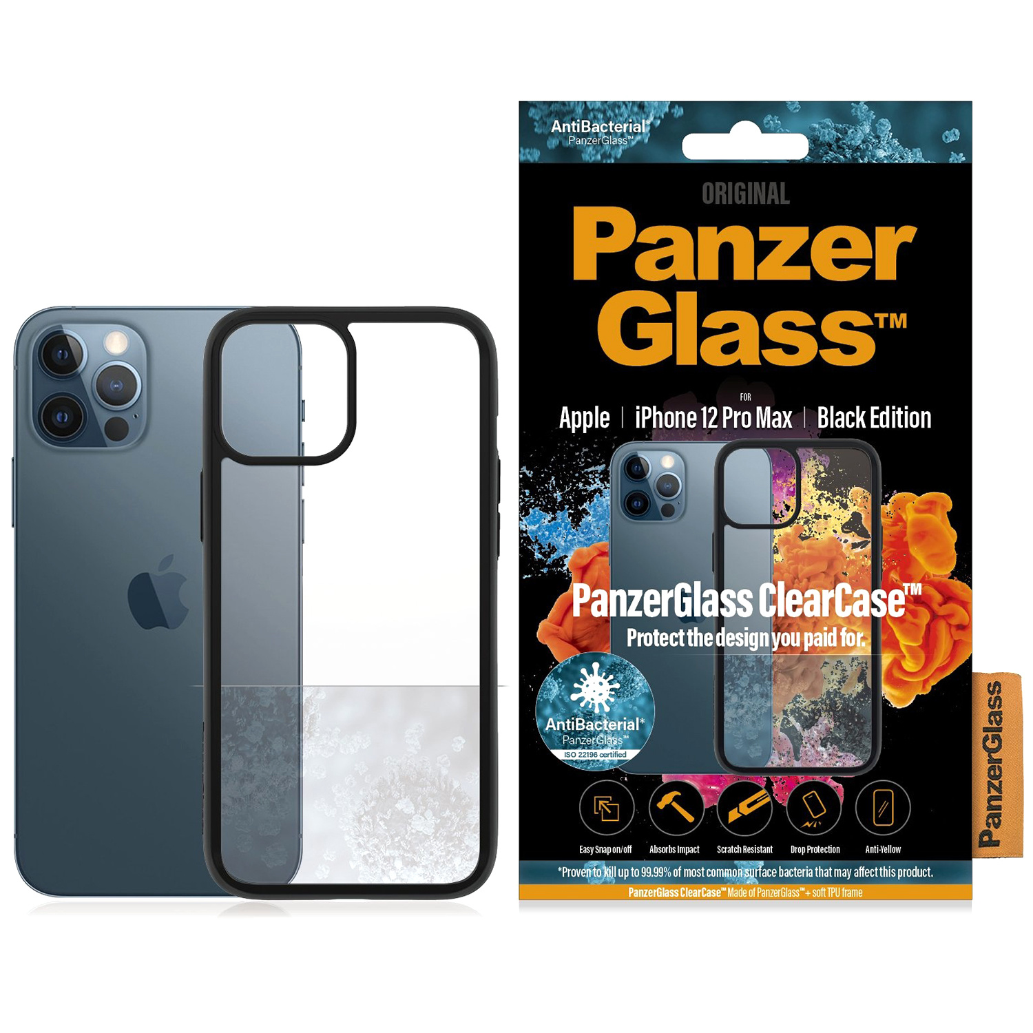 PanzerGlass ClearCase AntiBacterial Apple iPhone 12 Pro Max - Zwart