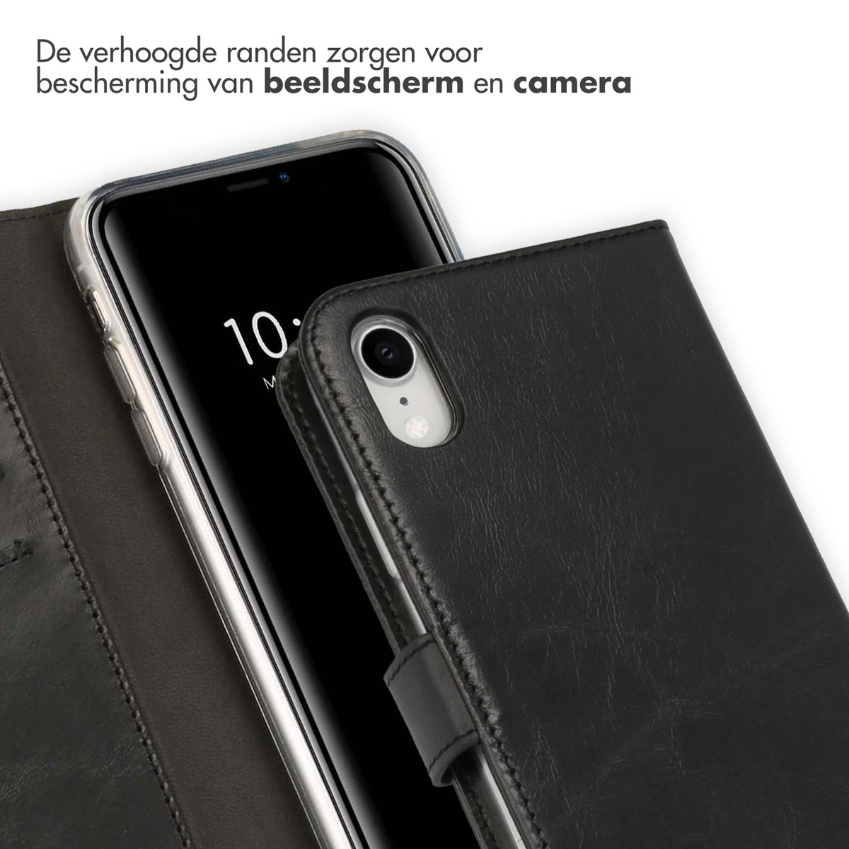 Selencia Echt Lederen Bookcase Apple iPhone Xr - Zwart