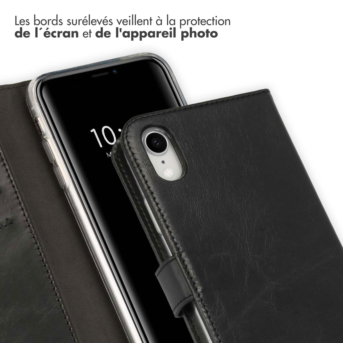 Selencia Echt Lederen Bookcase Apple iPhone Xr - Zwart
