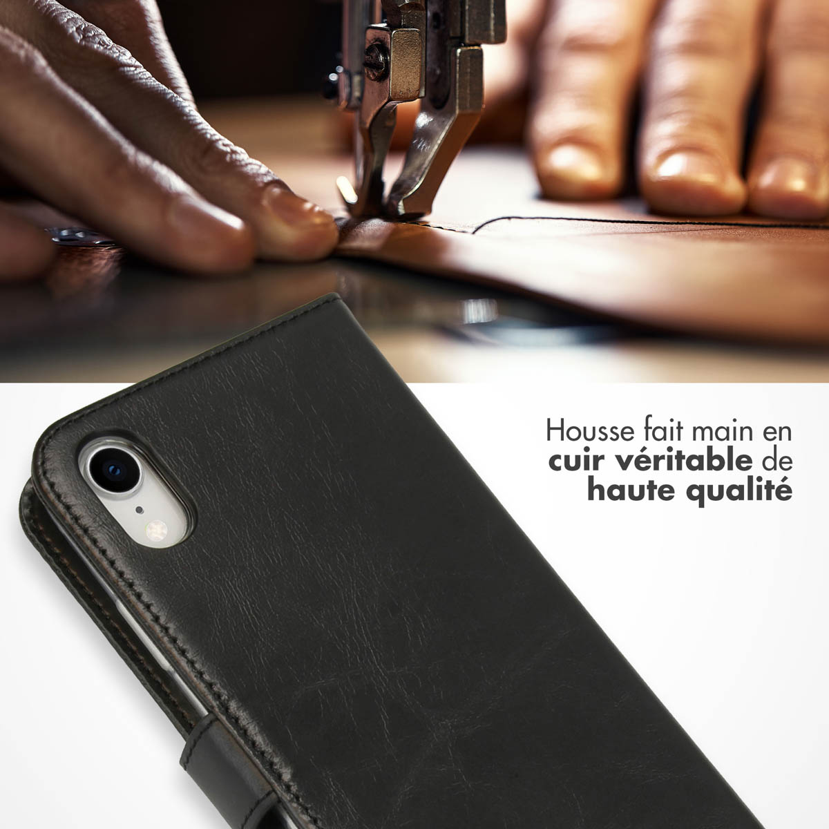 Selencia Echt Lederen Bookcase Apple iPhone Xr - Zwart
