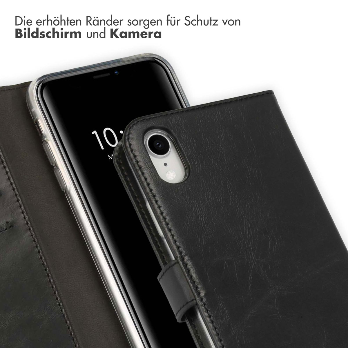 Selencia Echt Lederen Bookcase Apple iPhone Xr - Zwart