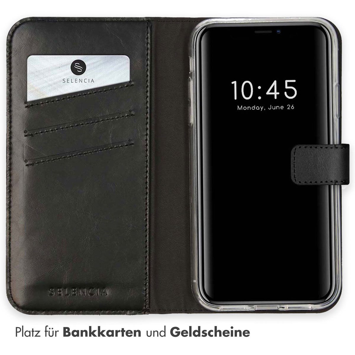 Selencia Echt Lederen Bookcase Apple iPhone Xr - Zwart