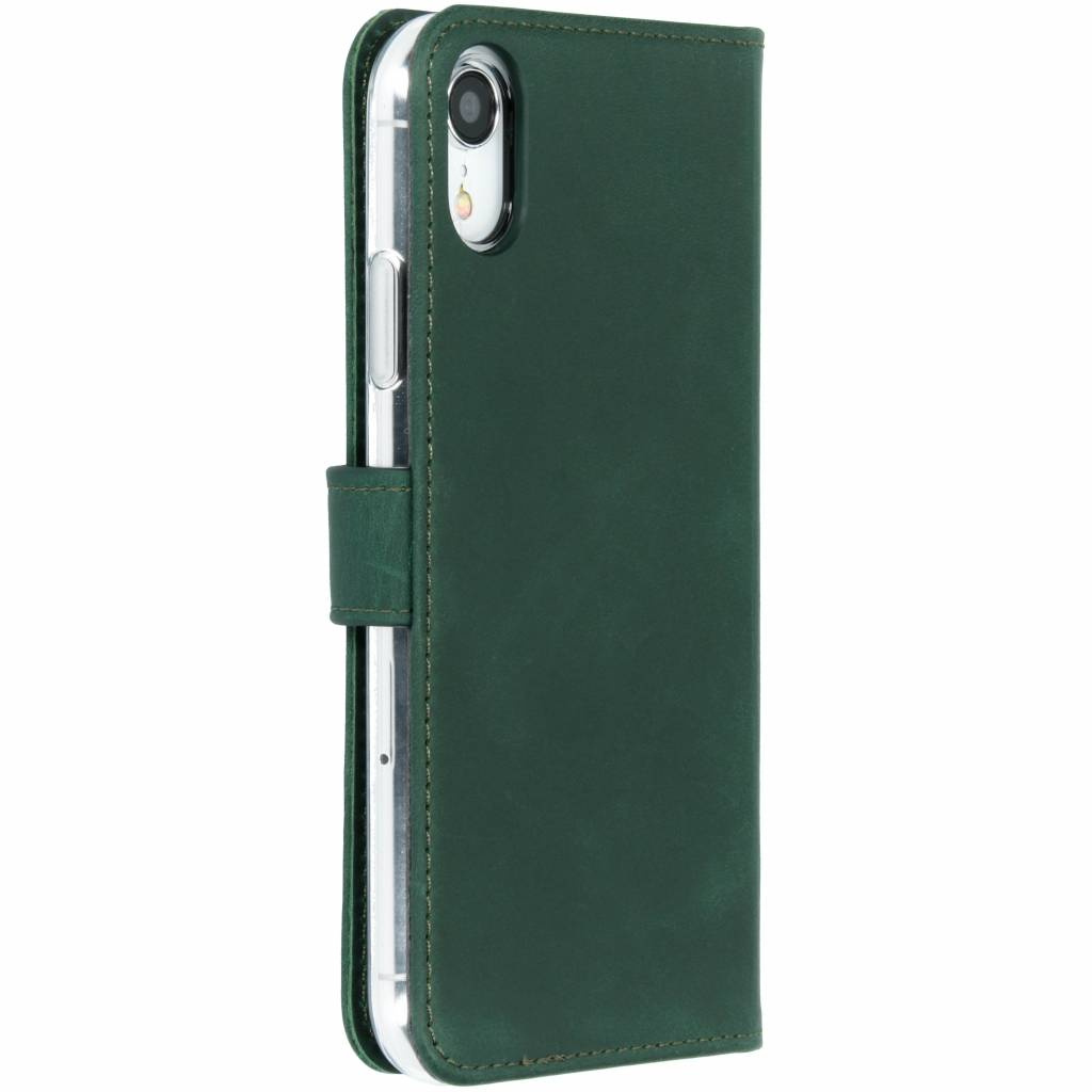 Selencia Echt Lederen Bookcase Apple iPhone Xr - Groen