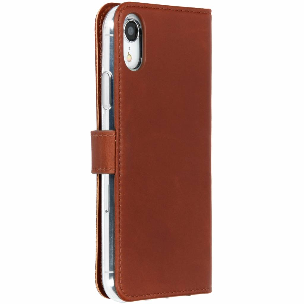 Selencia Echt Lederen Bookcase Apple iPhone Xr - Lichtbruin