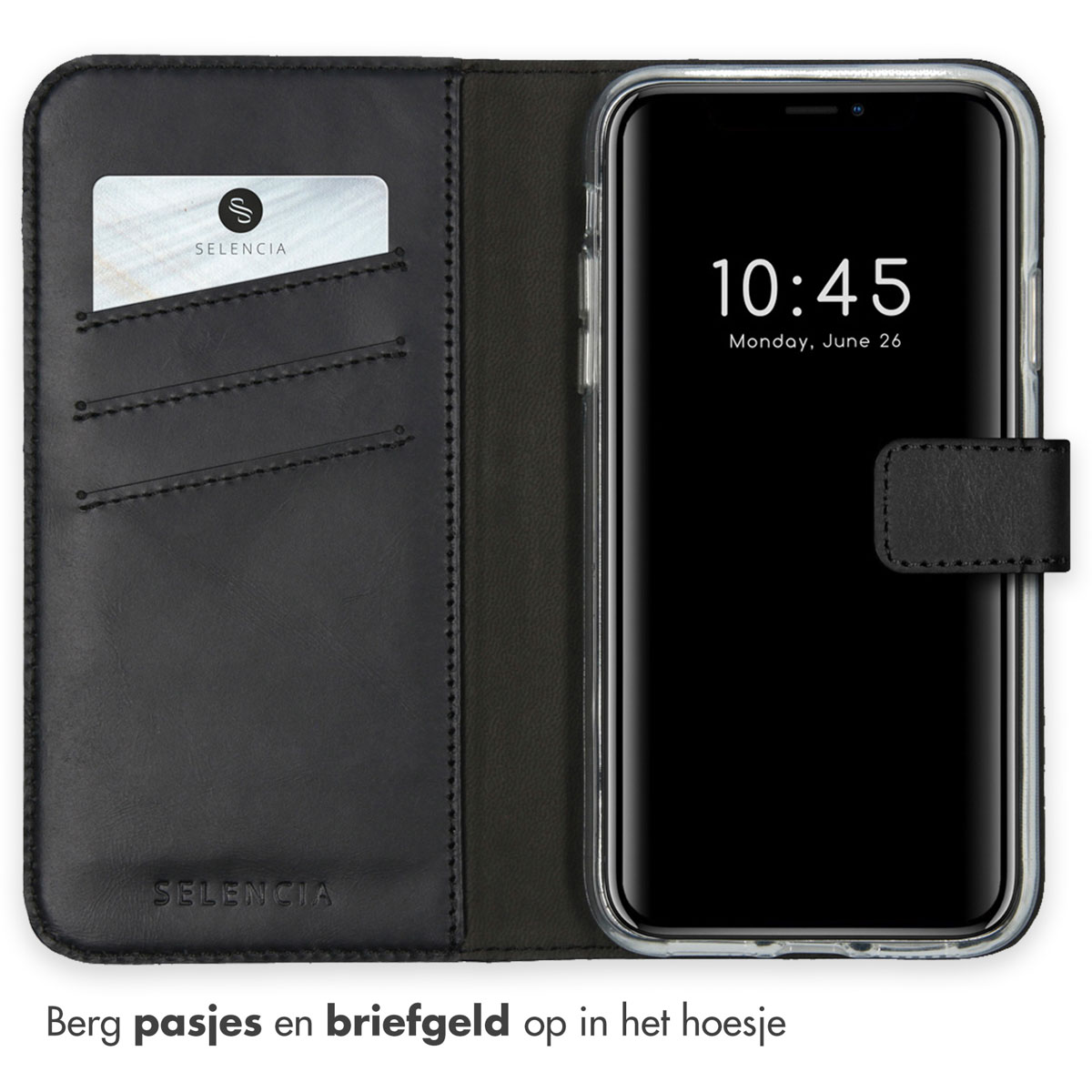 Selencia Echt Lederen Bookcase Apple iPhone 11 - Zwart