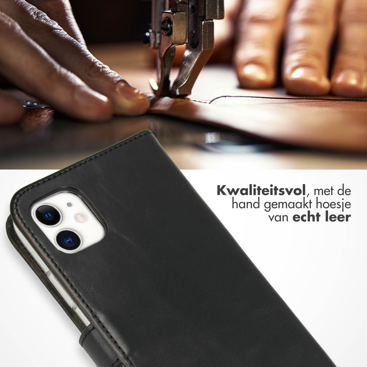 Selencia Echt Lederen Bookcase Apple iPhone 11 - Zwart