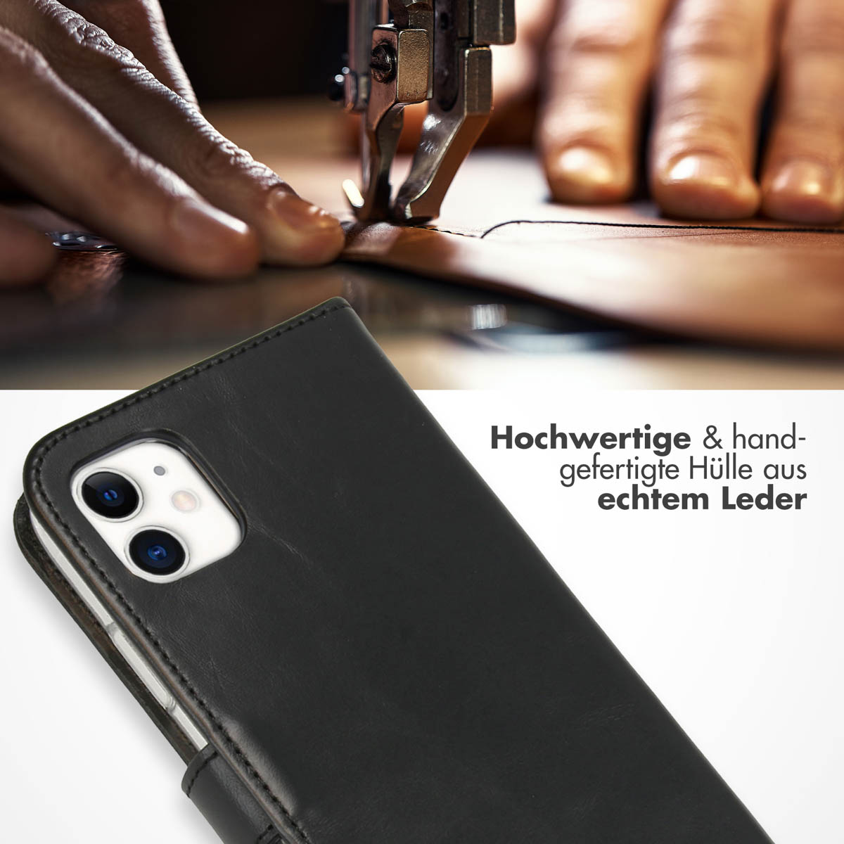 Selencia Echt Lederen Bookcase Apple iPhone 11 - Zwart