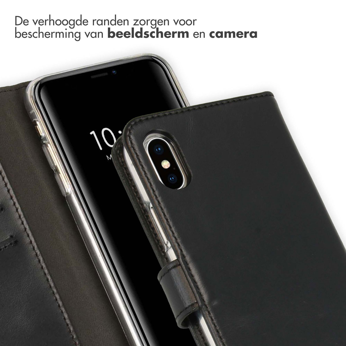 Selencia Echt Lederen Bookcase Apple iPhone Xs - Zwart