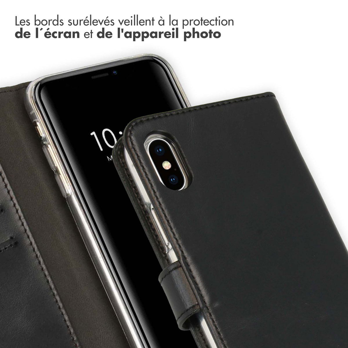 Selencia Echt Lederen Bookcase Apple iPhone Xs - Zwart