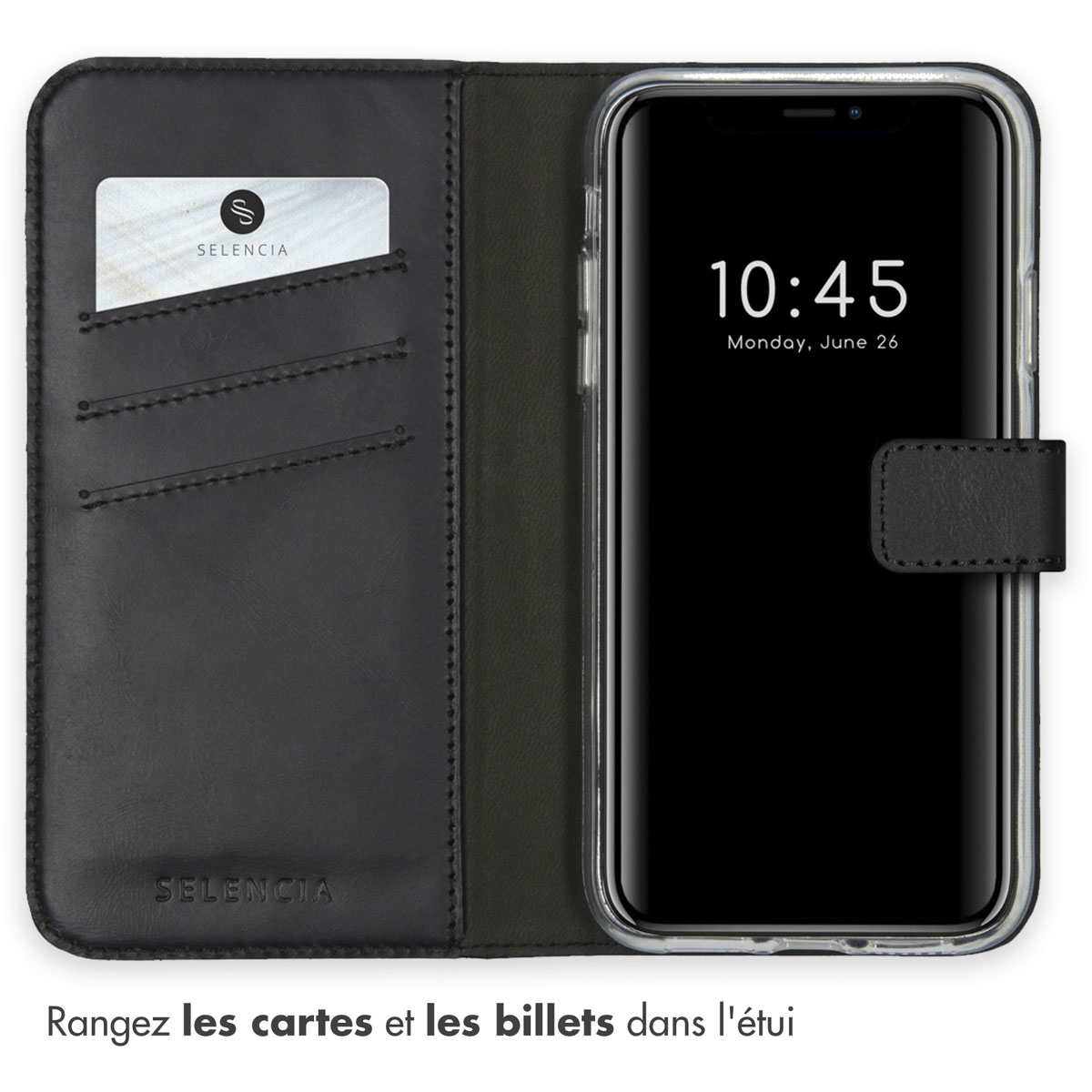 Selencia Echt Lederen Bookcase Apple iPhone Xs - Zwart