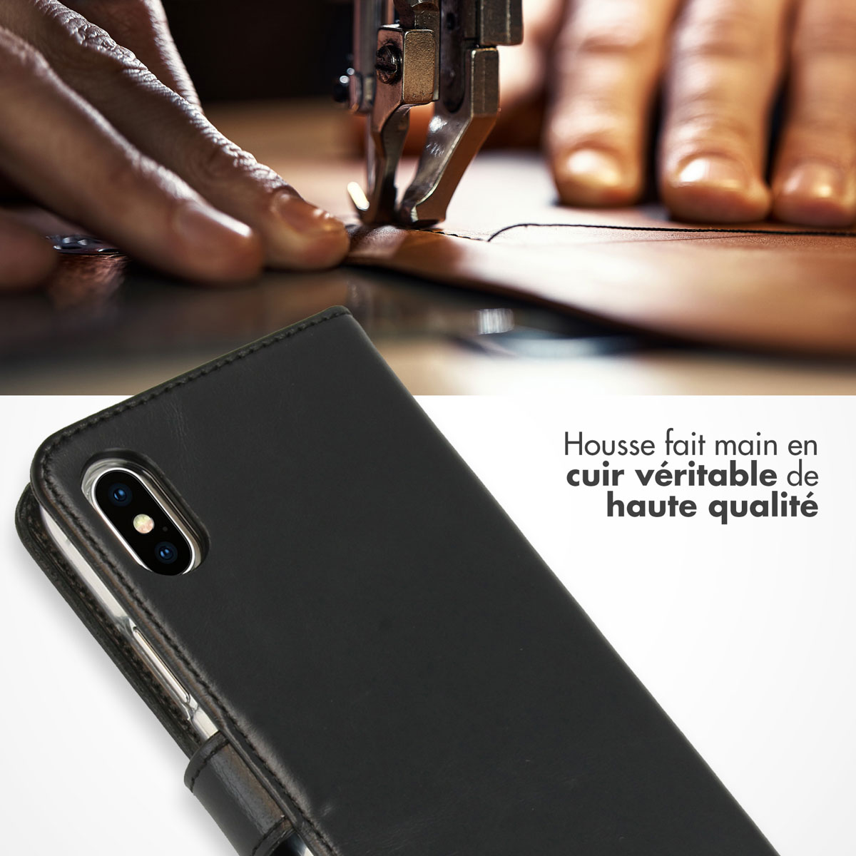 Selencia Echt Lederen Bookcase Apple iPhone Xs - Zwart