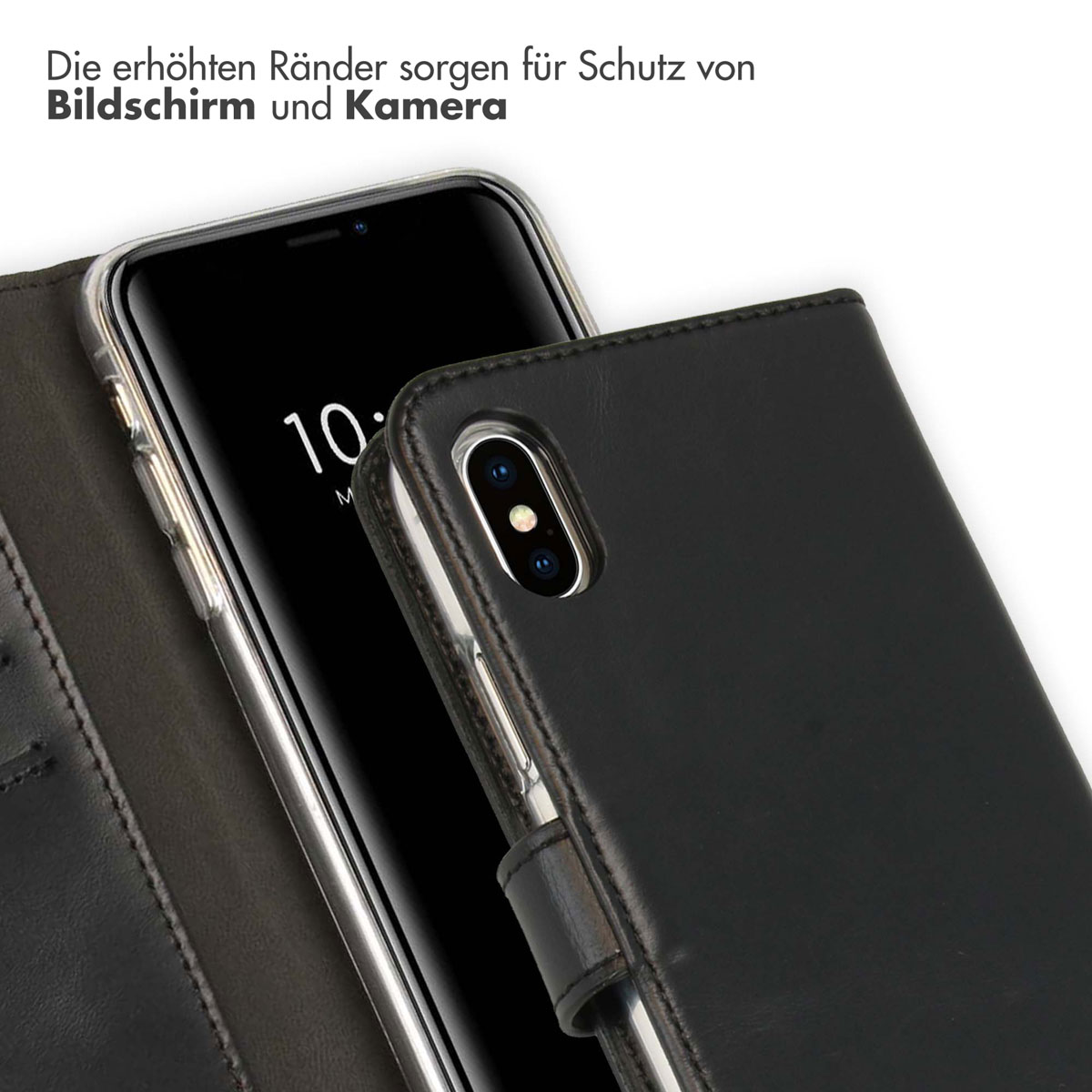 Selencia Echt Lederen Bookcase Apple iPhone Xs - Zwart