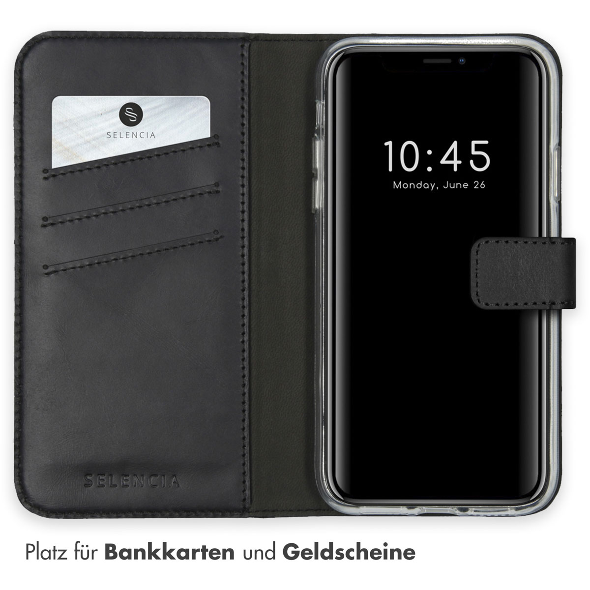 Selencia Echt Lederen Bookcase Apple iPhone Xs - Zwart