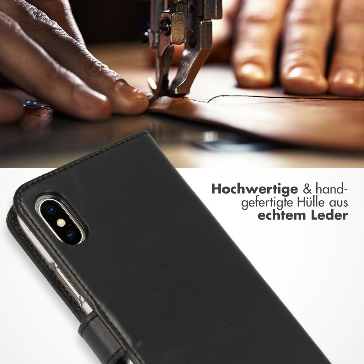 Selencia Echt Lederen Bookcase Apple iPhone Xs - Zwart