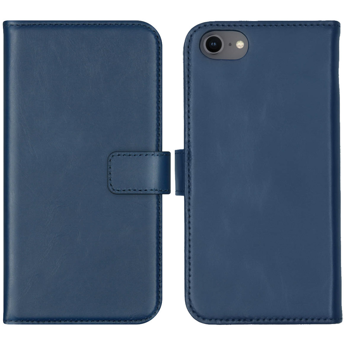 Selencia Echt Lederen Bookcase Apple iPhone SE (2022 / 2020) / 8 / 7 / 6(s) - Blauw