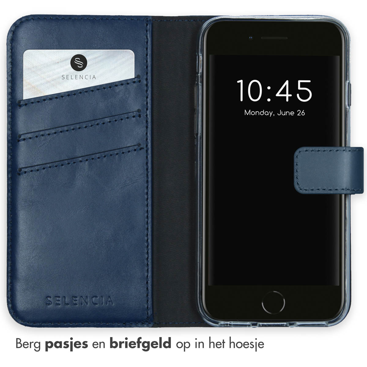Selencia Echt Lederen Bookcase Apple iPhone SE (2022 / 2020) / 8 / 7 / 6(s) - Blauw