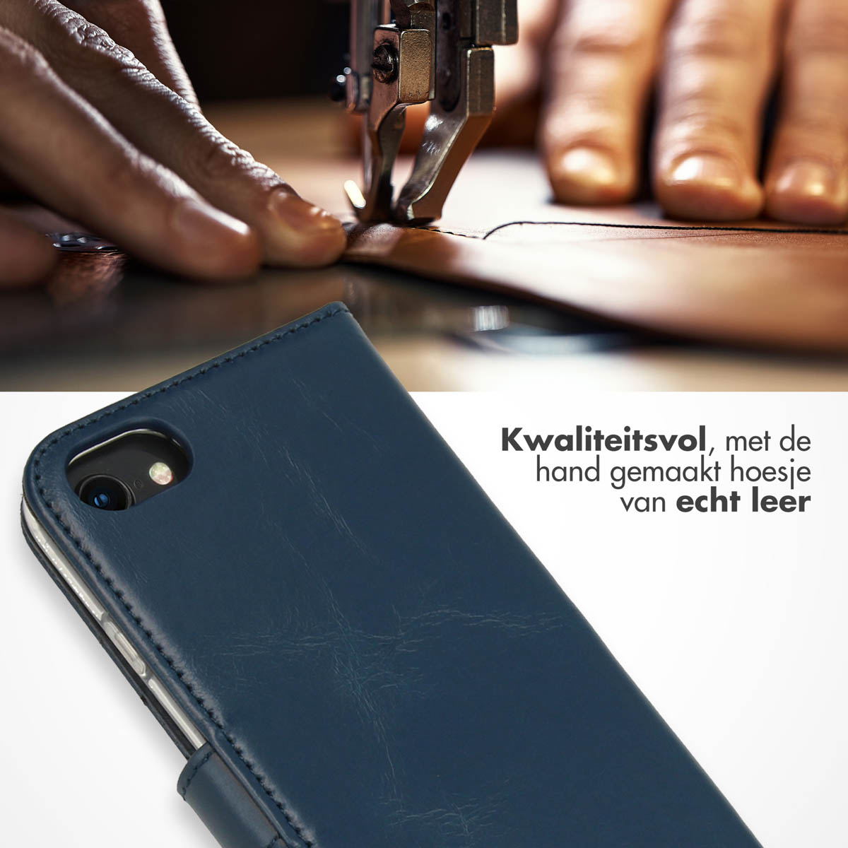 Selencia Echt Lederen Bookcase Apple iPhone SE (2022 / 2020) / 8 / 7 / 6(s) - Blauw