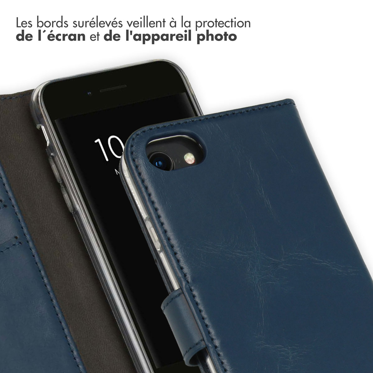 Selencia Echt Lederen Bookcase Apple iPhone SE (2022 / 2020) / 8 / 7 / 6(s) - Blauw