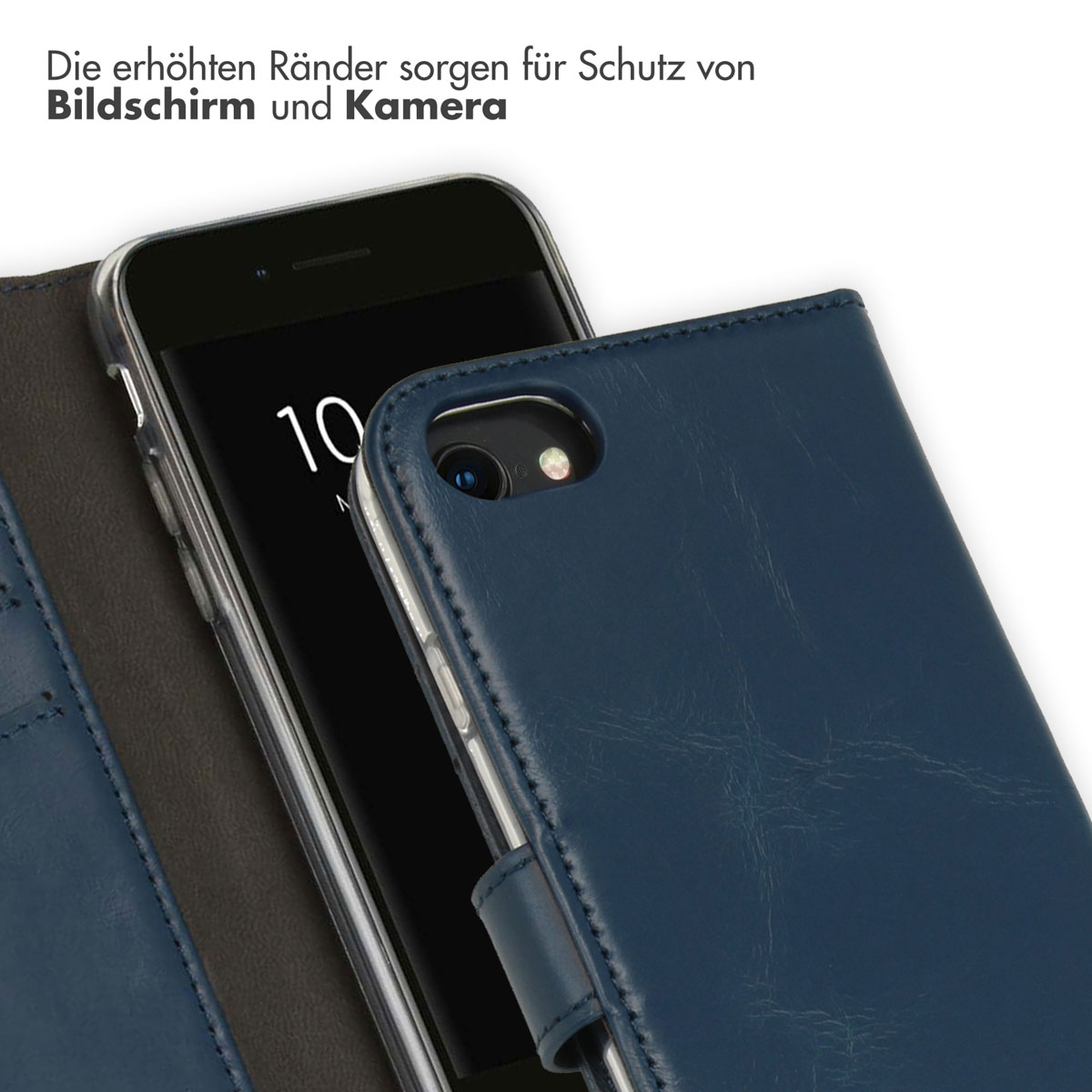 Selencia Echt Lederen Bookcase Apple iPhone SE (2022 / 2020) / 8 / 7 / 6(s) - Blauw