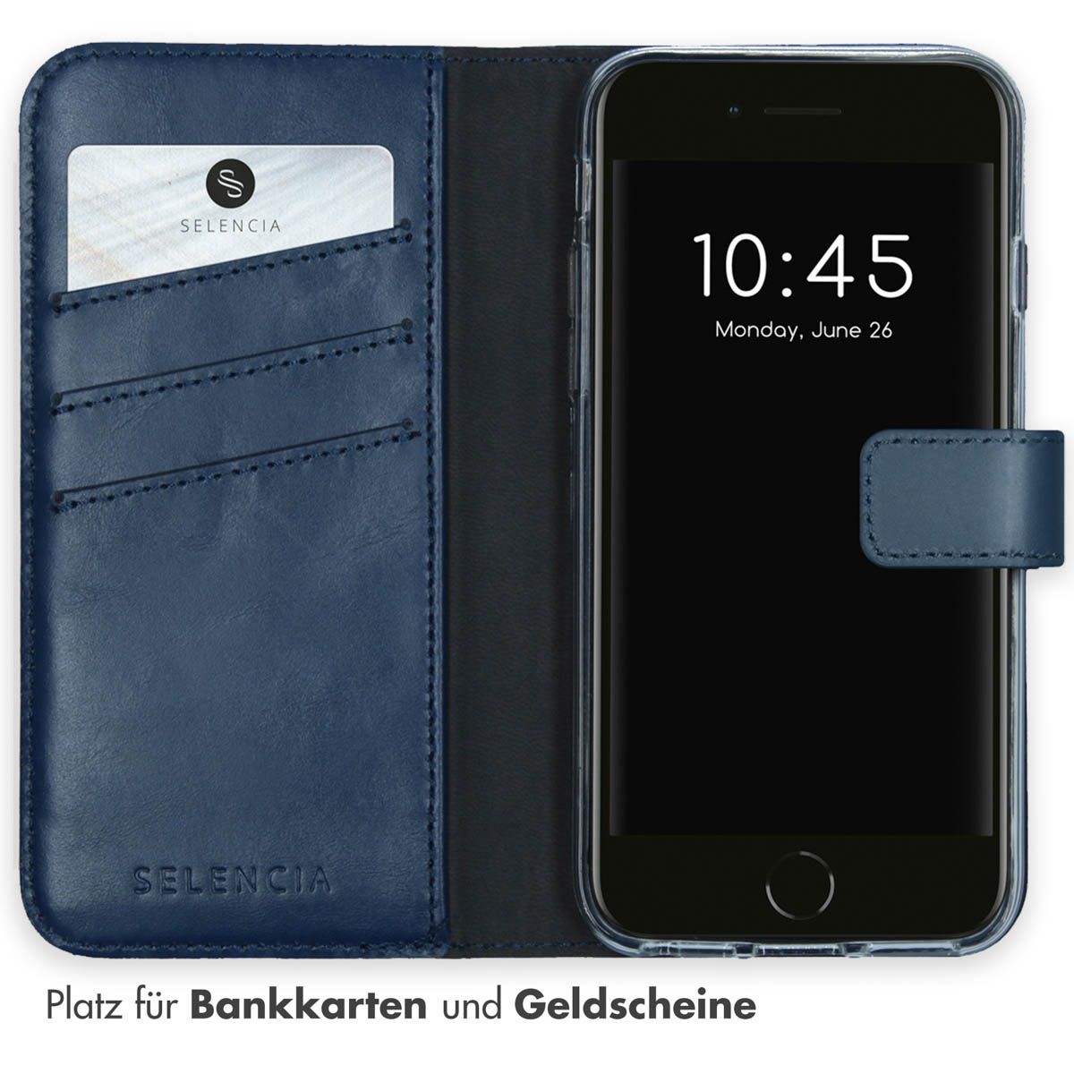 Selencia Echt Lederen Bookcase Apple iPhone SE (2022 / 2020) / 8 / 7 / 6(s) - Blauw