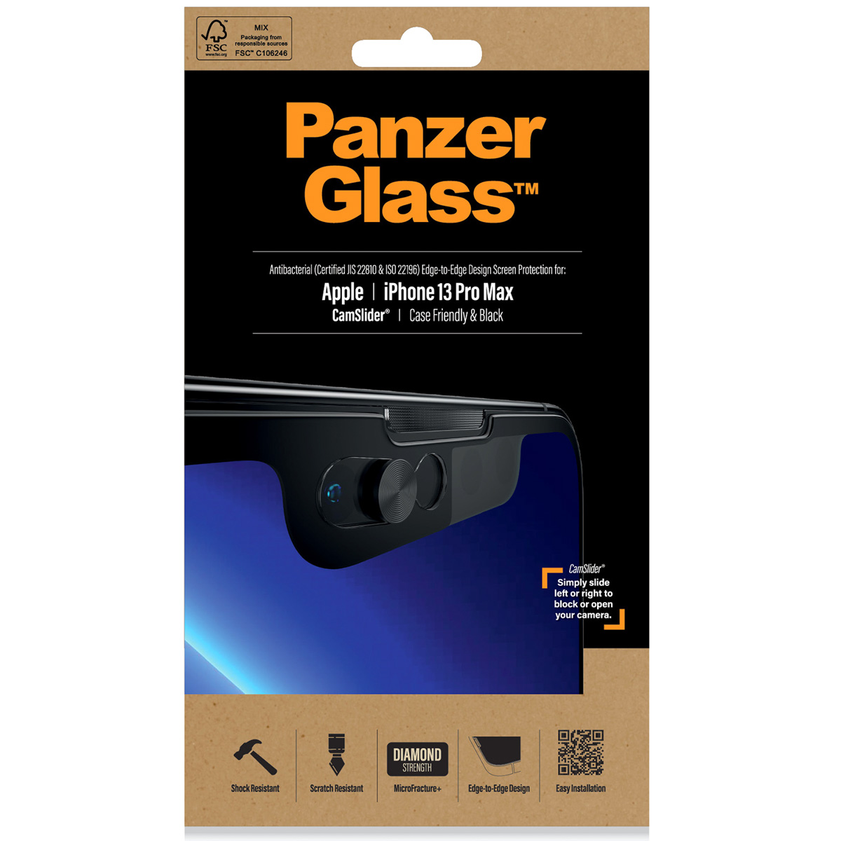 PanzerGlass CamSlider™ Anti-Bacterial Case Friendly Screenprotector Apple iPhone 13 Pro Max - Zwart