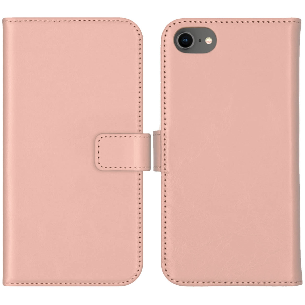 Selencia Echt Lederen Bookcase Apple iPhone SE (2022 / 2020) / 8 / 7 / 6(s) - Roze
