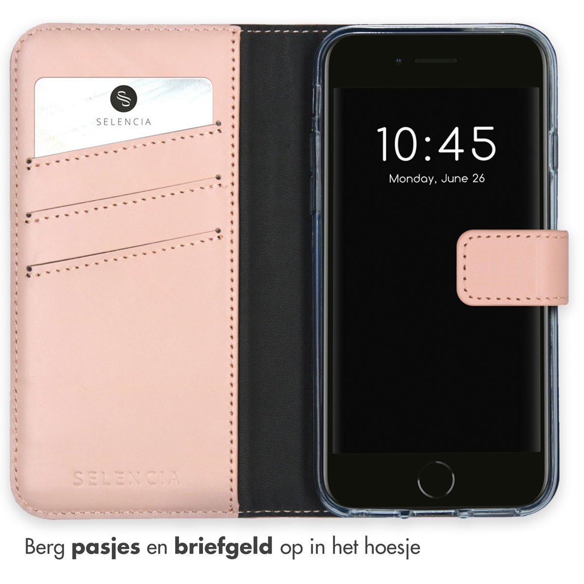 Selencia Echt Lederen Bookcase Apple iPhone SE (2022 / 2020) / 8 / 7 / 6(s) - Roze