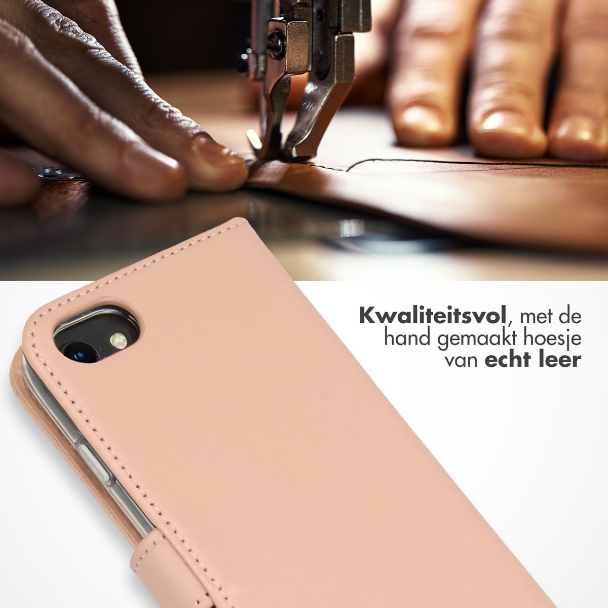 Selencia Echt Lederen Bookcase Apple iPhone SE (2022 / 2020) / 8 / 7 / 6(s) - Roze