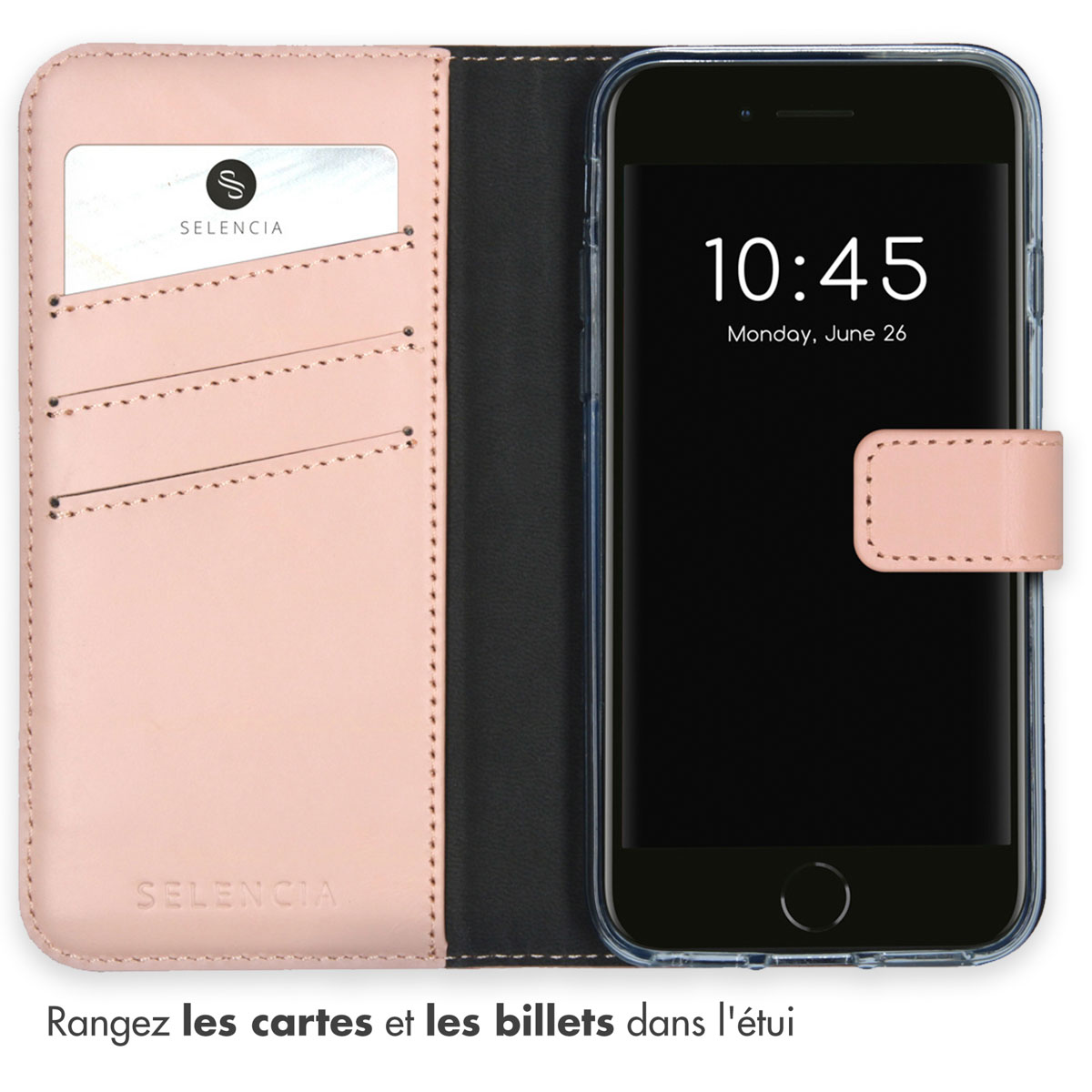 Selencia Echt Lederen Bookcase Apple iPhone SE (2022 / 2020) / 8 / 7 / 6(s) - Roze