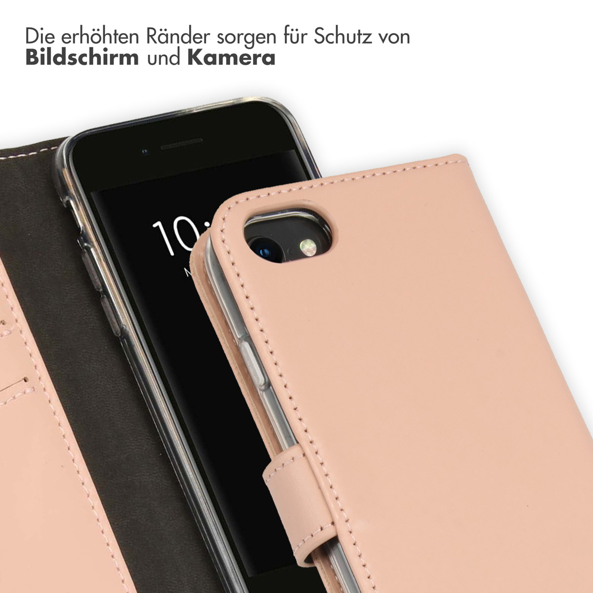 Selencia Echt Lederen Bookcase Apple iPhone SE (2022 / 2020) / 8 / 7 / 6(s) - Roze