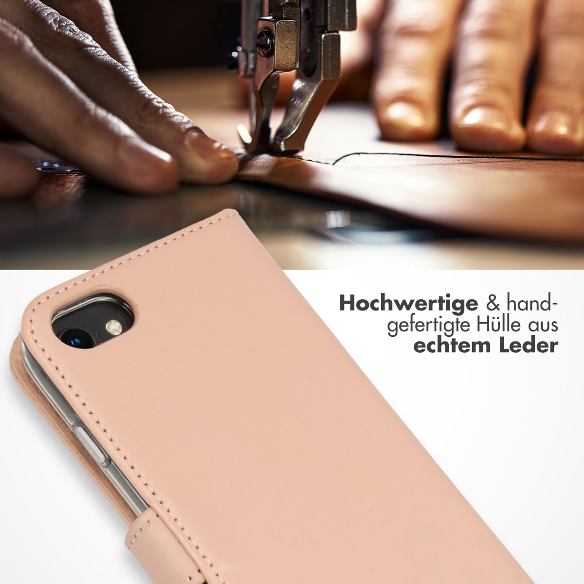 Selencia Echt Lederen Bookcase Apple iPhone SE (2022 / 2020) / 8 / 7 / 6(s) - Roze
