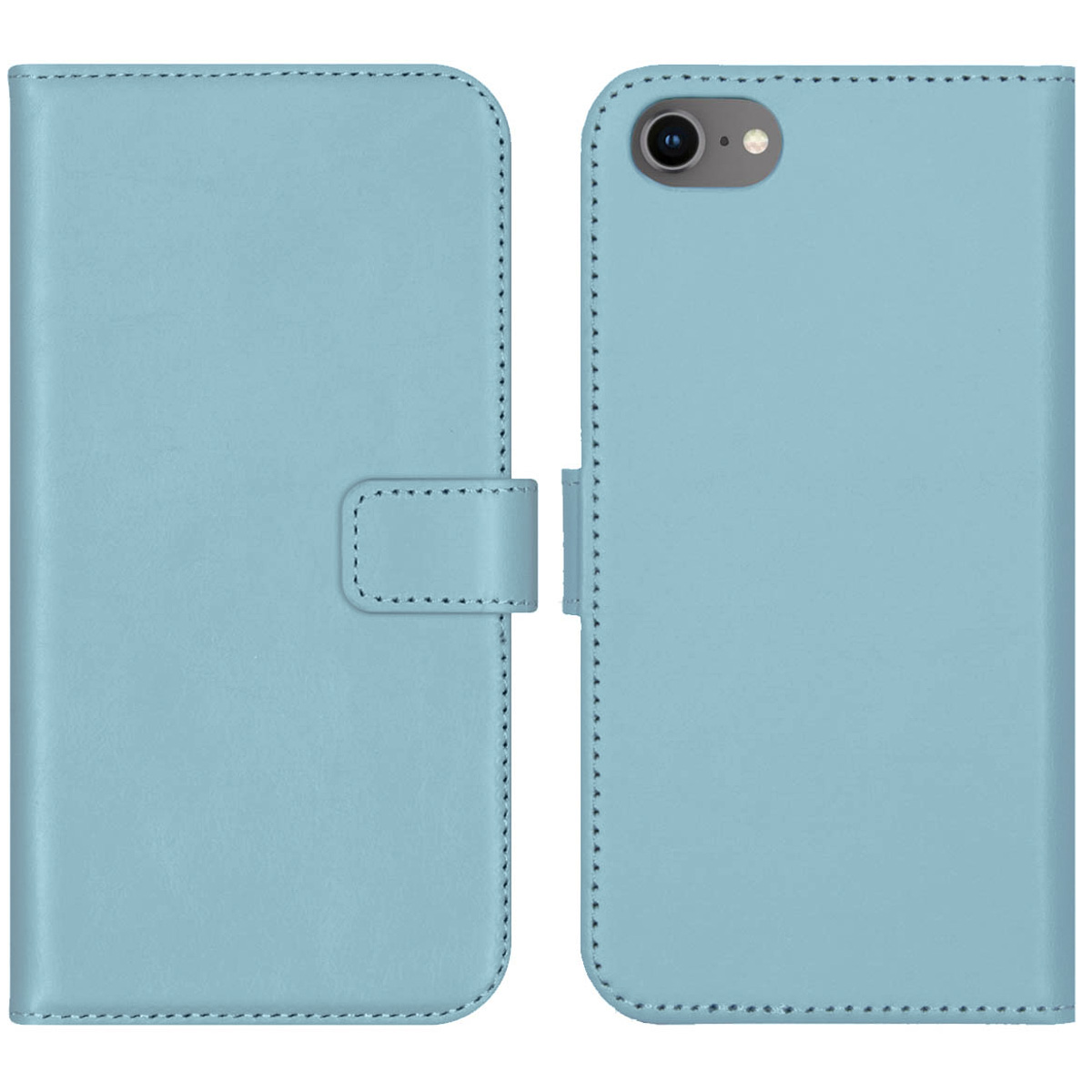 Selencia Echt Lederen Bookcase Apple iPhone SE (2022 / 2020) / 8 / 7 / 6(s) - Lichtblauw