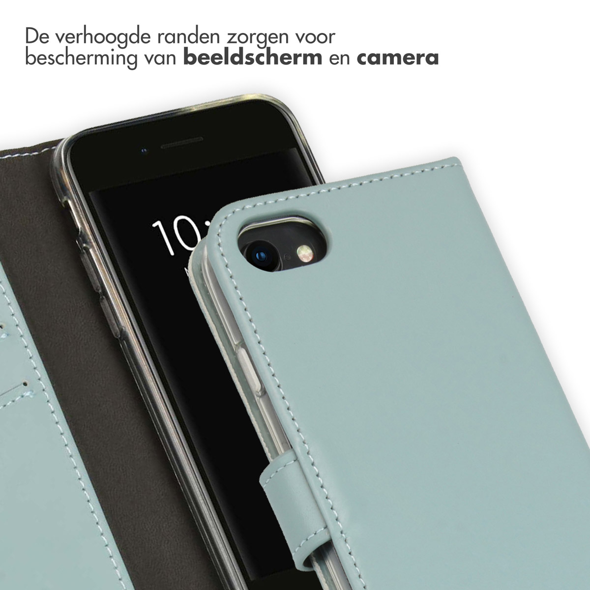 Selencia Echt Lederen Bookcase Apple iPhone SE (2022 / 2020) / 8 / 7 / 6(s) - Lichtblauw