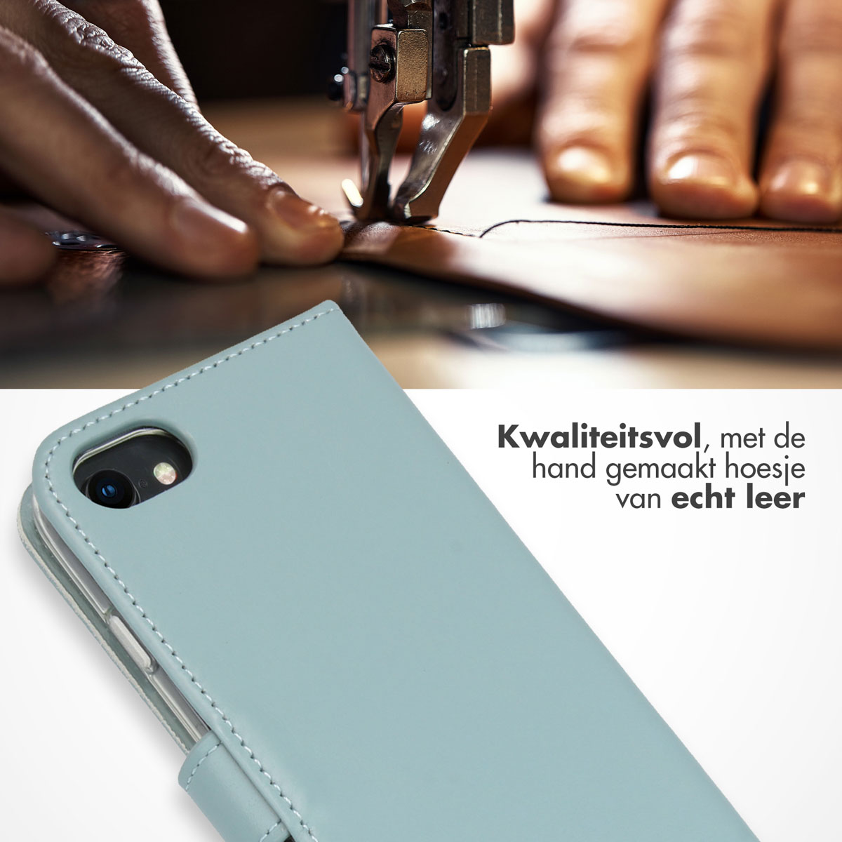 Selencia Echt Lederen Bookcase Apple iPhone SE (2022 / 2020) / 8 / 7 / 6(s) - Lichtblauw